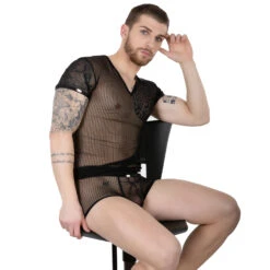 T-Shirt Eros Veneziani 7487 Noir – Top Homme Transparent à Rayures et Col V Sexy -Men Attitude Boutique tshirt eros 7487 noir a 1