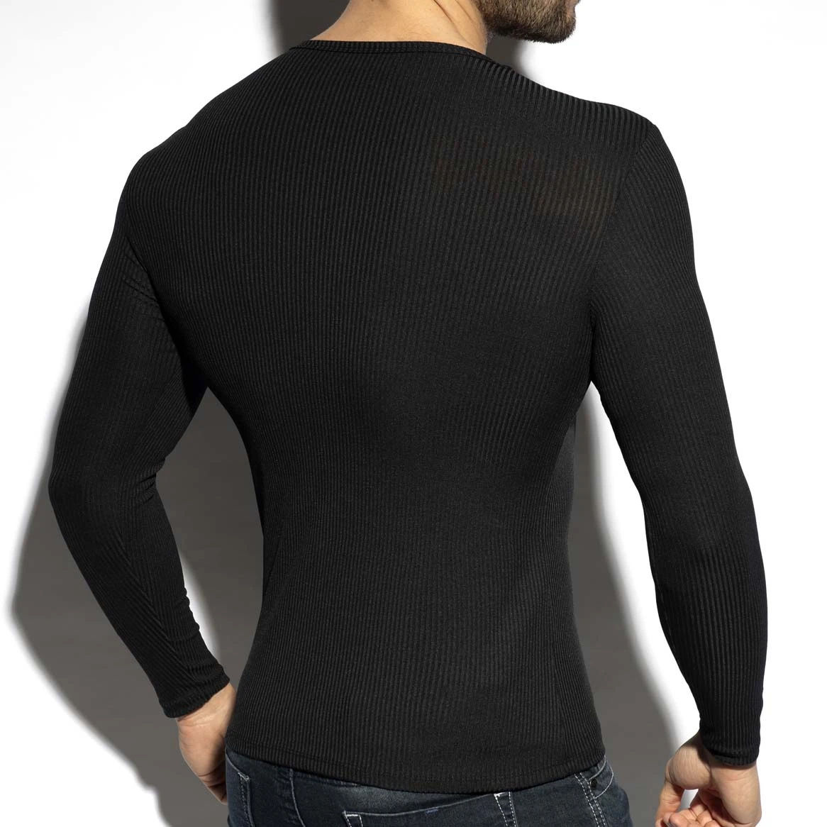 ES Collection Black Recycled Rib T-Shirt TS325 – Slim Fit Body-Hugging Crew Neck 3 ES Collection Black Recycled Rib T-Shirt TS325 – Slim Fit Body-Hugging Crew Neck – Image 3