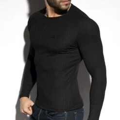 ES Collection Black Recycled Rib T-Shirt TS325 – Slim Fit Body-Hugging Crew Neck 7 ES Collection Black Recycled Rib T-Shirt TS325 – Slim Fit Body-Hugging Crew Neck -Men Attitude Boutique tshirt es ts325 noir 4