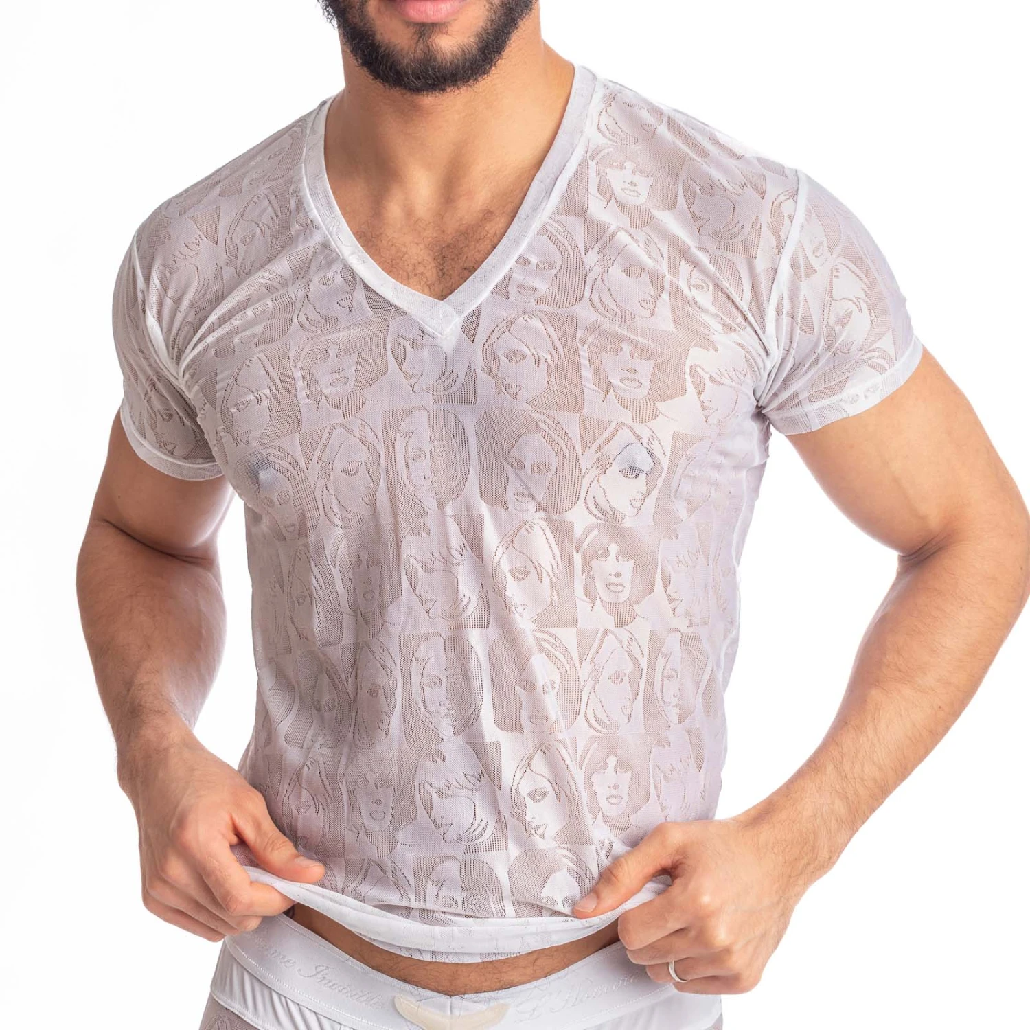 L'Homme Invisible Picasso MY73PIC – White Semi-Transparent V-Neck Luxury Art T-Shirt 3 L'Homme Invisible Picasso MY73PIC – White Semi-Transparent V-Neck Luxury Art T-Shirt – Image 3