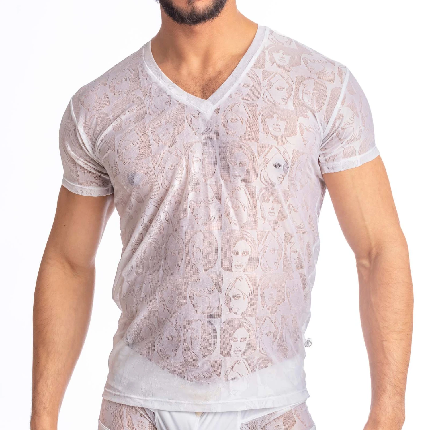 L'Homme Invisible Picasso MY73PIC – White Semi-Transparent V-Neck Luxury Art T-Shirt 1 L'Homme Invisible Picasso MY73PIC – White Semi-Transparent V-Neck Luxury Art T-Shirt