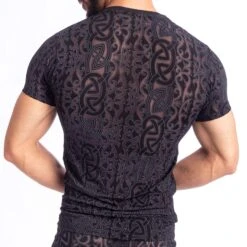 L'Homme Invisible Devore Tattoo Black V-Neck T-Shirt – Celtic Pattern Transparent Fitted Tee -Men Attitude Boutique tshirt hi my73dev noir 3