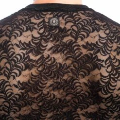 L’Homme Invisible Estève MY73EST – T-shirt Homme en Dentelle Noire Transparente Col V -Men Attitude Boutique tshirt hi my73est noir 3