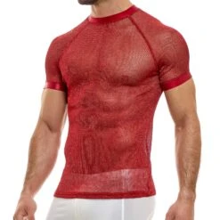 Modus Vivendi Armor 01041 Transparent Mesh T-Shirt – Silver Lurex Accents Sheer Black -Men Attitude Boutique tshirt modus 01041 rouge 4