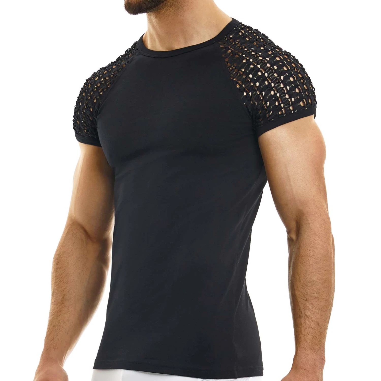 Modus Vivendi Hole T-Shirt 02341 – Black Crochet-Style Perforated Mesh Tee 2 Modus Vivendi Hole T-Shirt 02341 – Black Crochet-Style Perforated Mesh Tee – Image 2