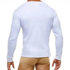 Modus Vivendi Organic 04251 Long Sleeve T-Shirt – White Ribbed Henley Organic Cotton -Men Attitude Boutique tshirt modus 04251 blanc 3