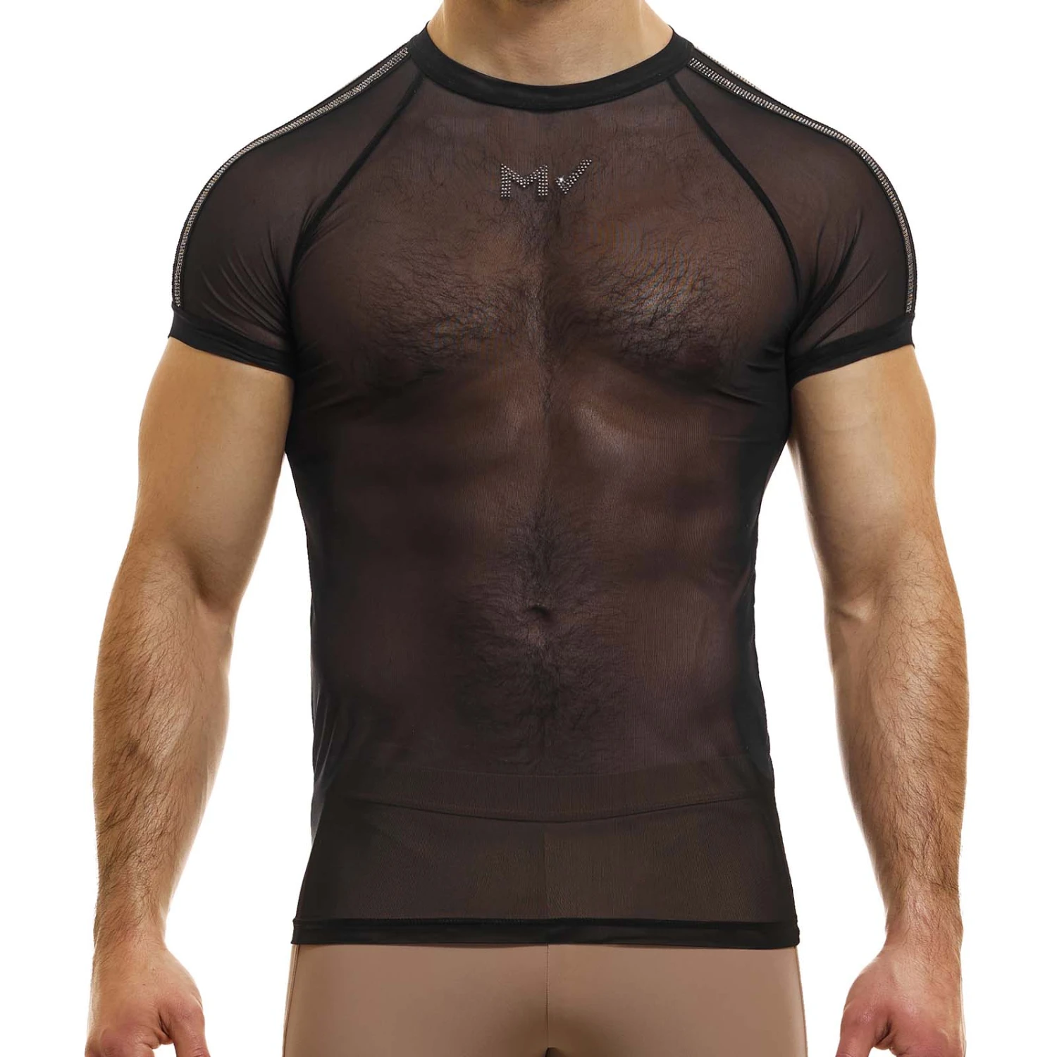 Modus Vivendi Sharp 17341 Transparent Sheer Mesh Crystal Logo T-Shirt 1 Modus Vivendi Sharp 17341 Transparent Sheer Mesh Crystal Logo T-Shirt