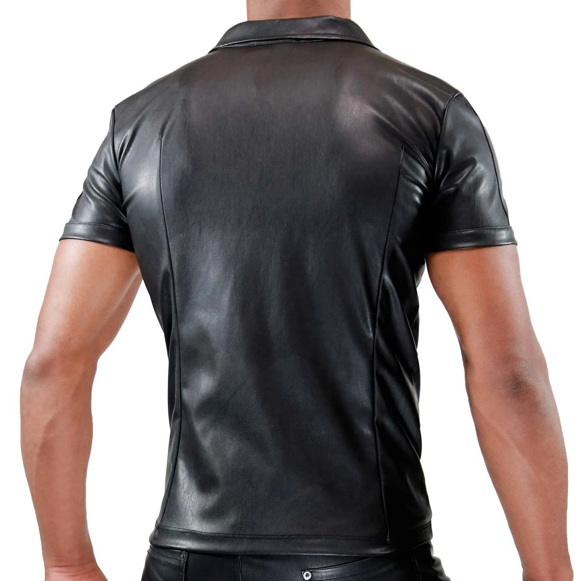 TOF Paris Black Faux Leather Zipped Fetish Jacket TS0037N – Slim Fit Body-Hugging Style 2 TOF Paris Black Faux Leather Zipped Fetish Jacket TS0037N – Slim Fit Body-Hugging Style – Image 2