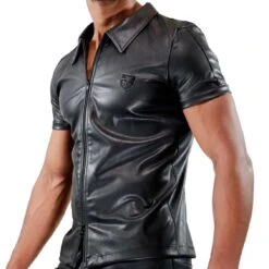 TOF Paris Black Faux Leather Zipped Fetish Jacket TS0037N – Slim Fit Body-Hugging Style 5 TOF Paris Black Faux Leather Zipped Fetish Jacket TS0037N – Slim Fit Body-Hugging Style -Men Attitude Boutique veste toff ts0037n noir 4