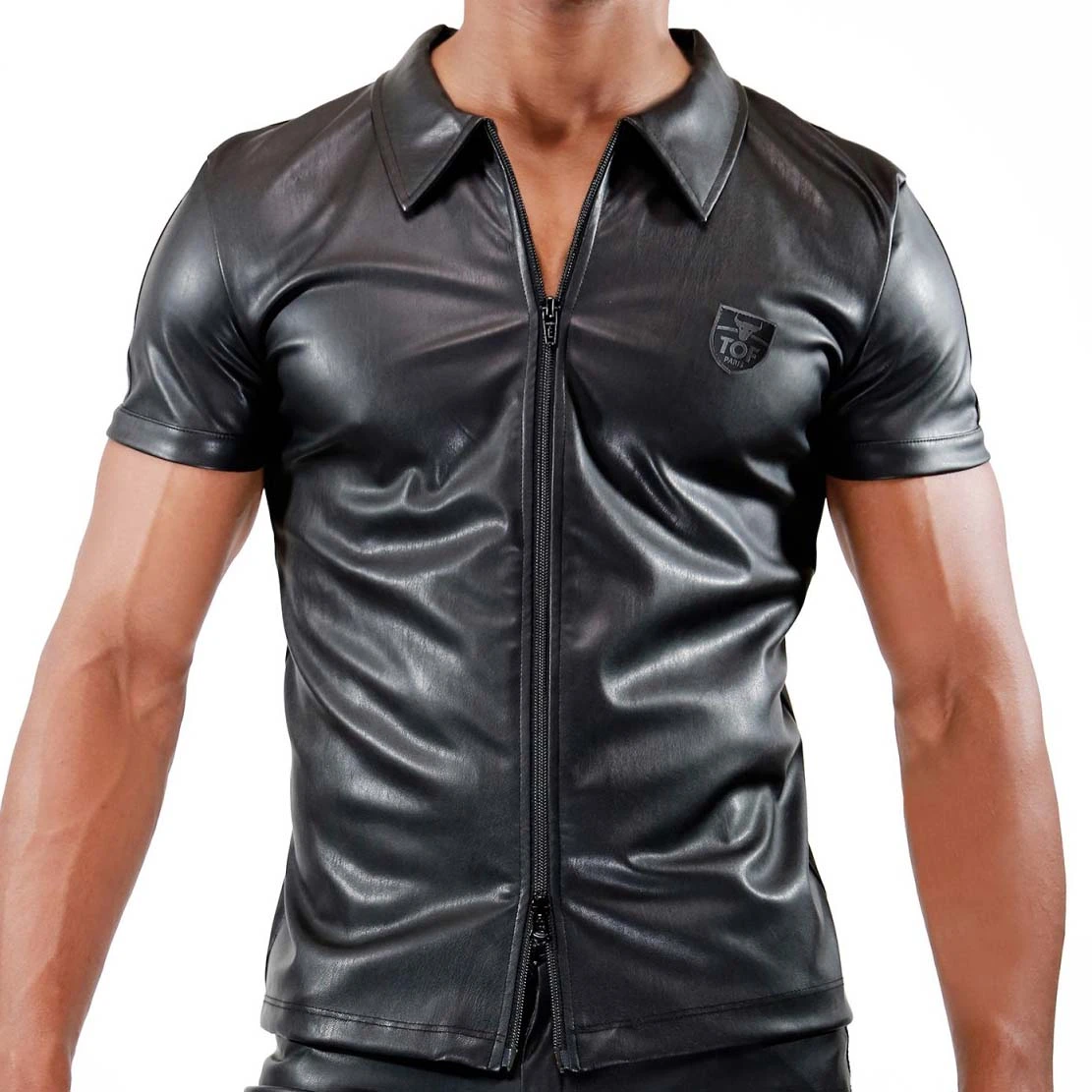 TOF Paris Black Faux Leather Zipped Fetish Jacket TS0037N – Slim Fit Body-Hugging Style 1 TOF Paris Black Faux Leather Zipped Fetish Jacket TS0037N – Slim Fit Body-Hugging Style